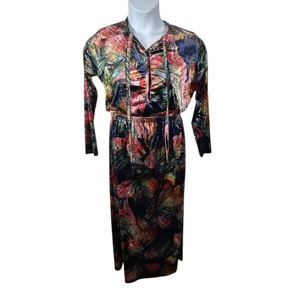 Ego Trippin’ Apparel Floral Velvet Long Sleeve Maxi Dress Vibrant Vintage XS - Picture 11 of 11